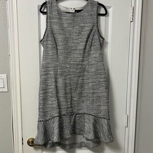 Sleeveless Gray Tweed Flounce Dress